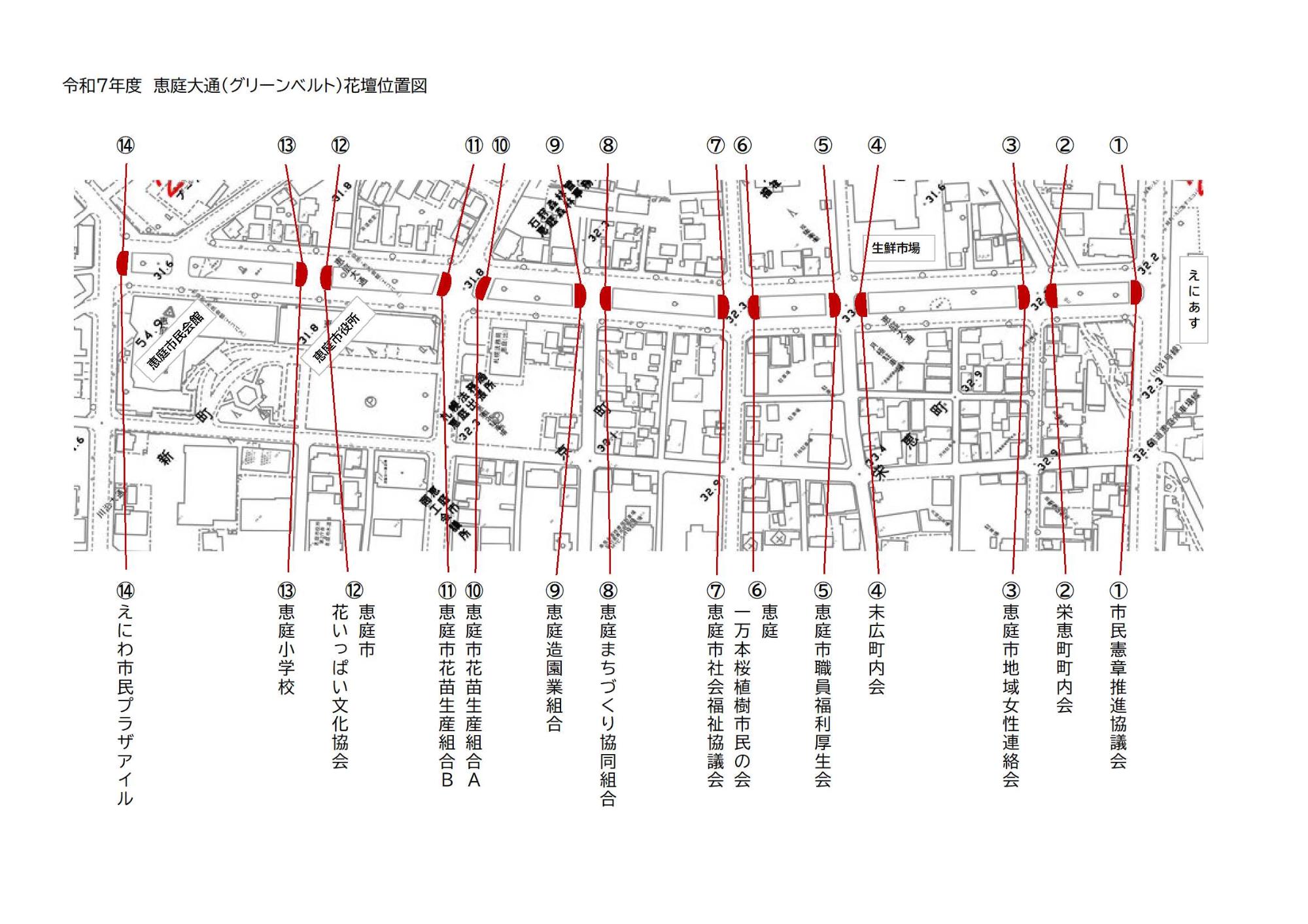 恵庭大通花壇位置図
