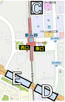 恵み野駅周辺駐車場の地図