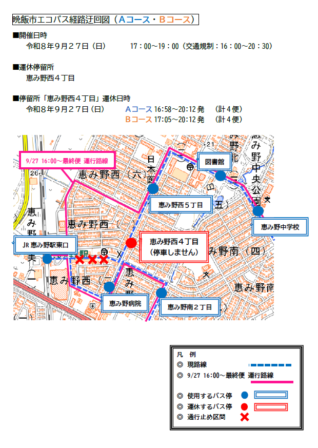 恵み野晩飯市ABコース迂回ルート