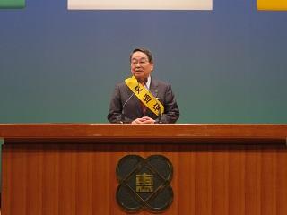 交通事故抑止市民大会で挨拶をする原田市長の写真
