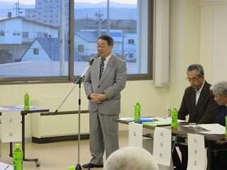 「恵庭市防犯協会連合会定期総会」にて挨拶をしている原田市長の写真
