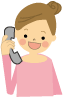 ピンク色の服を着た女性が電話をしているイラスト