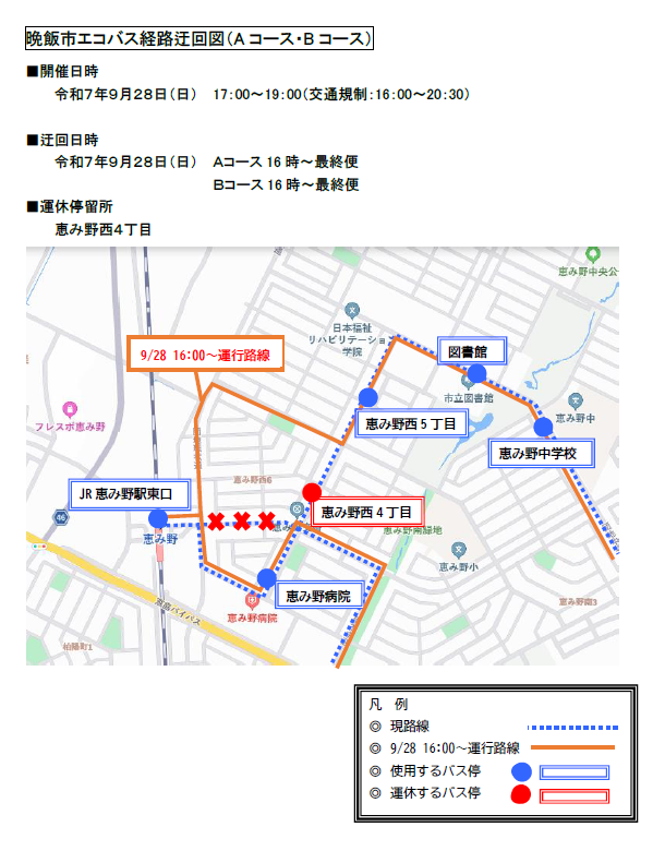 恵み野晩飯市ABコース迂回ルート