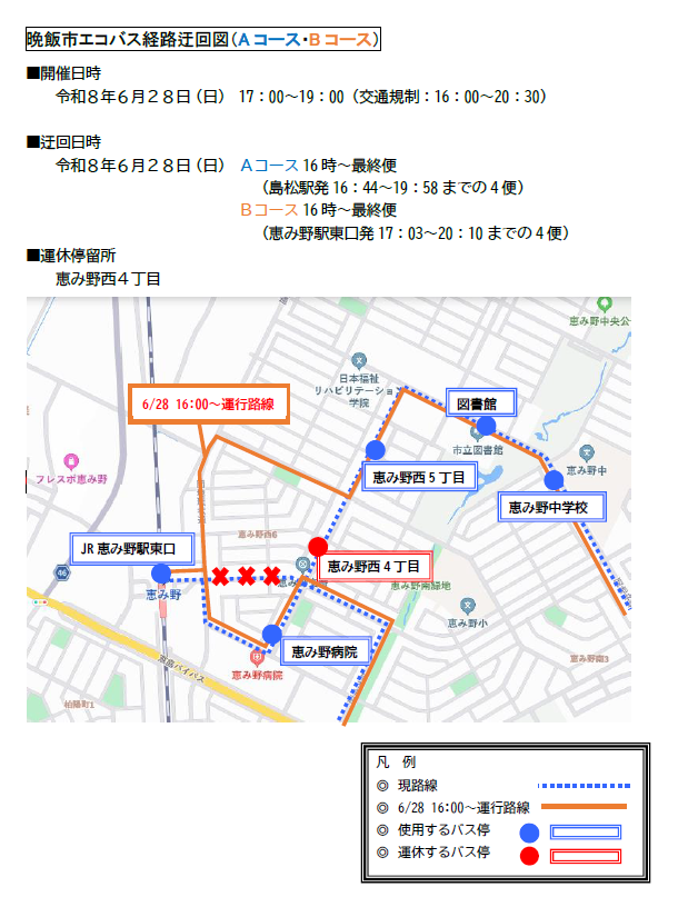 恵み野晩飯市ABコース迂回ルート