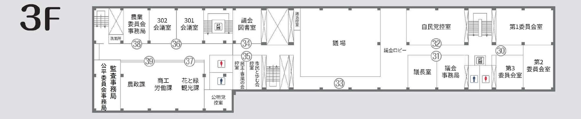 本庁舎3階の配置図