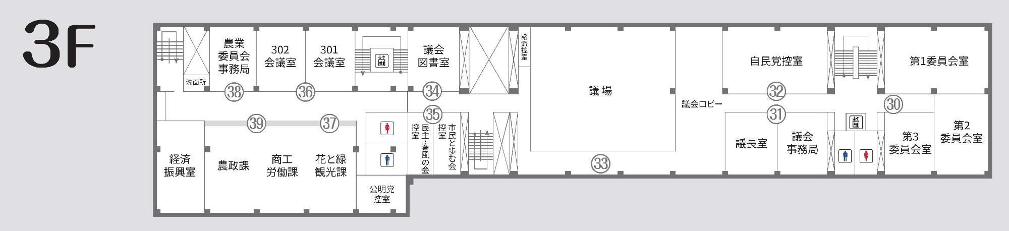 本庁舎3階の配置図