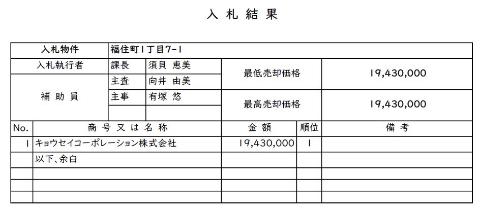 入札結果12345